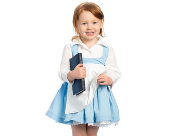 Belle Dress for Girls, princess dress, blue and white dress, peasant dress, Belle costume