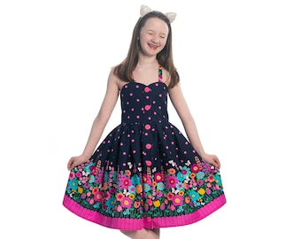 Flower dress for girls, summer dress, spring dress, pink and blue dress, garden dress