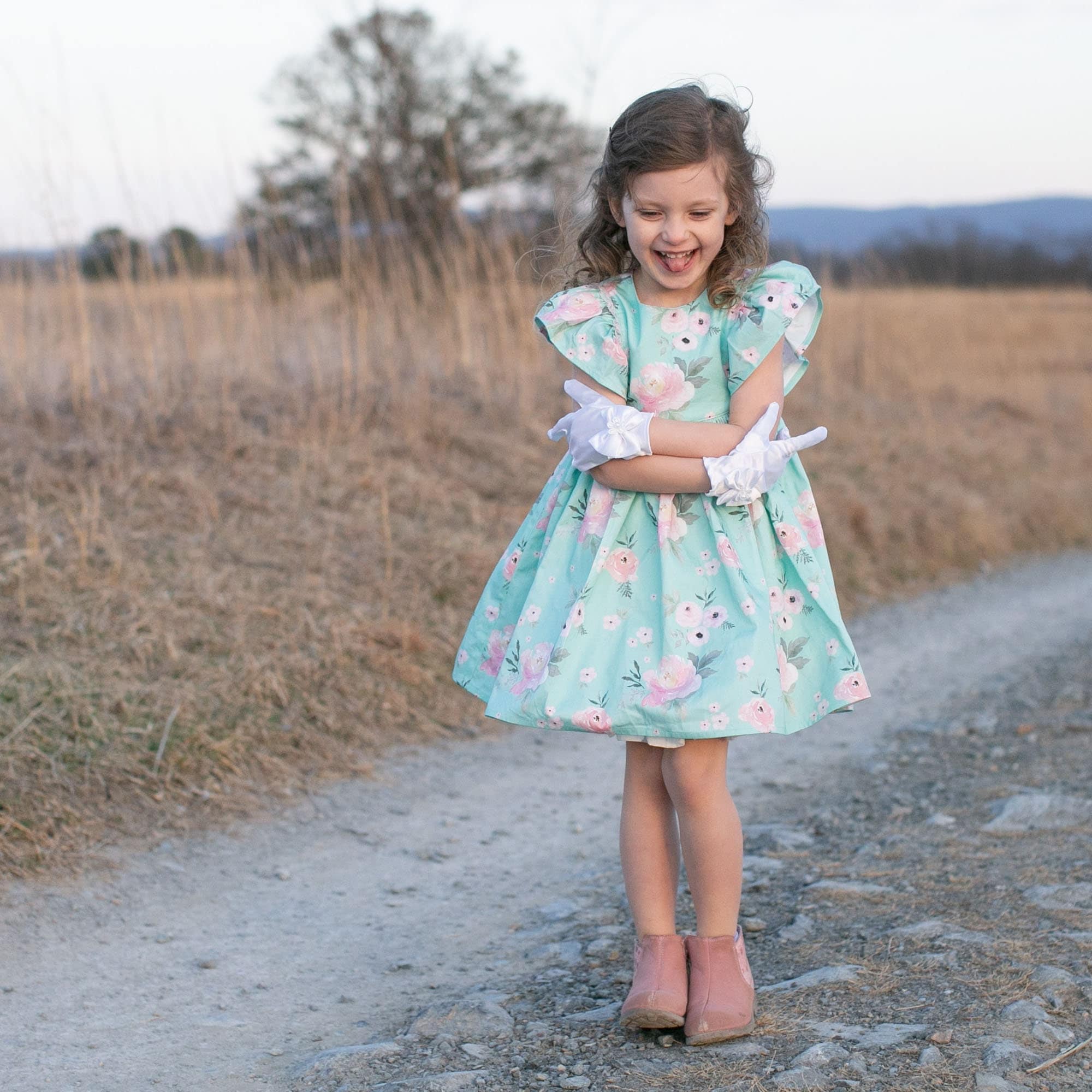 Spring Pink and Green Floral Dress With Flutter Sleeves, Easter Dress,  Apple Blossom Dress - Etsy