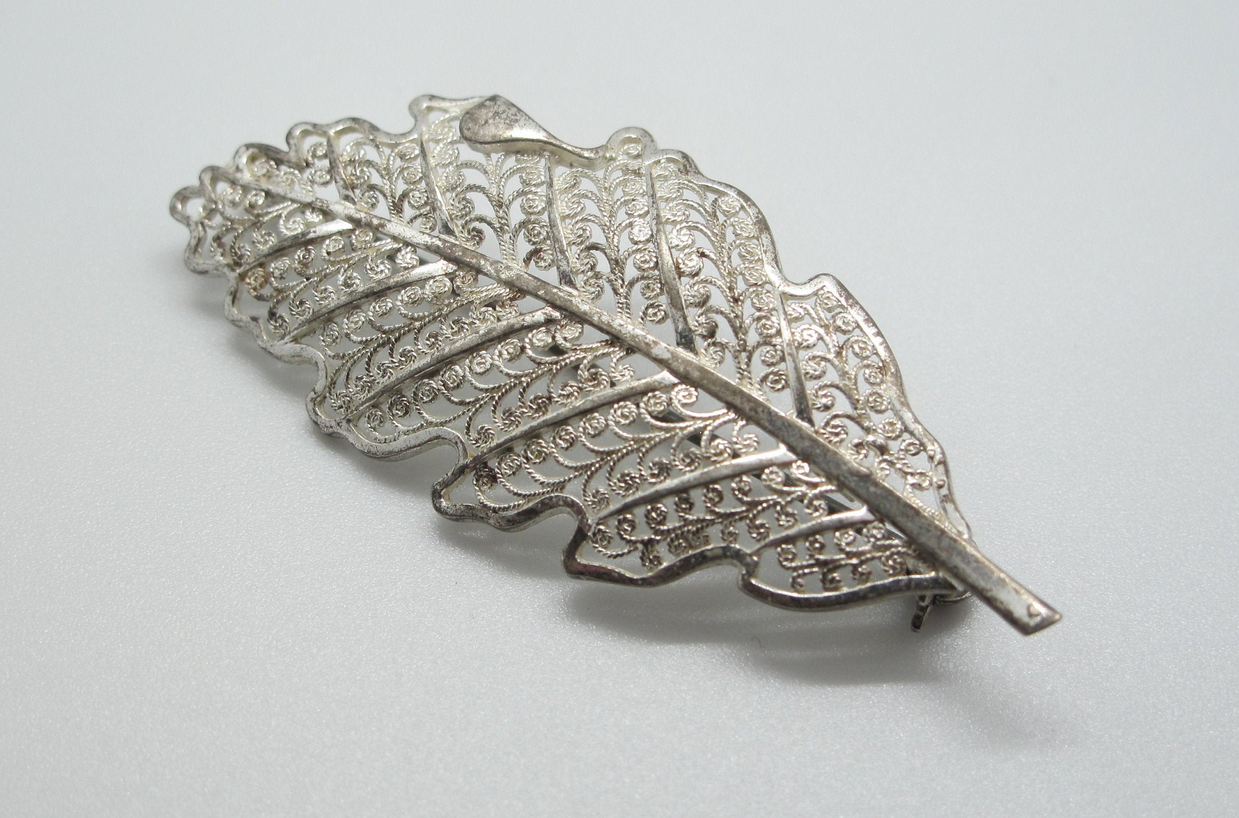 Vintage Sterling Silver Leaf Pin Brooch Etsy