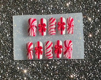 Candy cane lane square press on nails