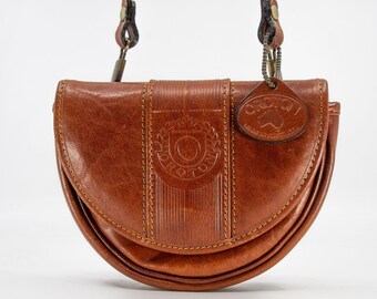 Vintage OROTON mini crossbody handbag / pouch - converts to belt / bum style bag - brown colour - detachable straps