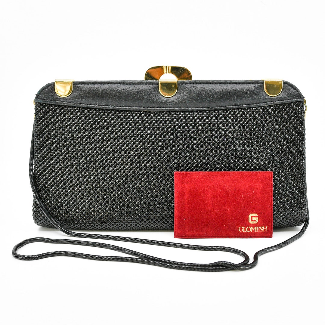 Vintage GLOMESH Crossbody Bag Leather and Mesh Gold and Black Fits