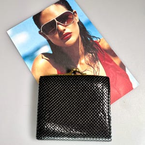 Vintage GLOMESH branded black ladies purse / wallet - c1980s - coin card notes