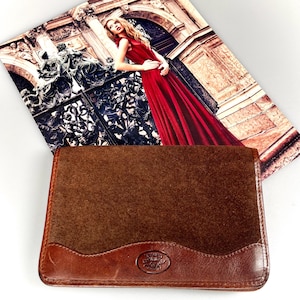 Vintage LAURA ASHLEY brown suede and leather purse / wallet - coin and card sections - c1980s