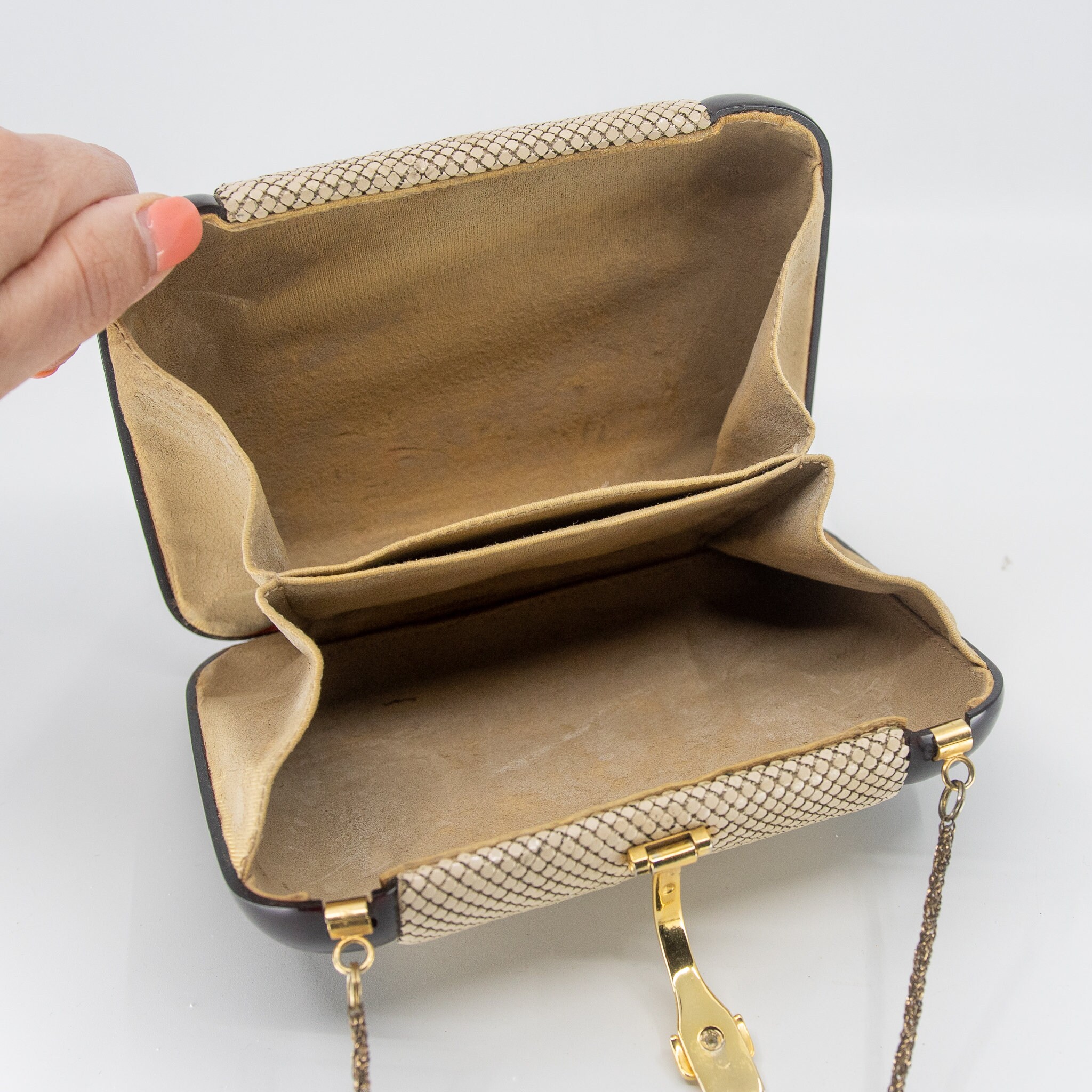 Vintage Hard Shell GLOMESH Branded Bakelite & Mesh Crossbody Bag Rare