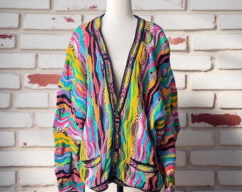 トップス 90s coogi cardigan cotton knit Australia Vintage Coogi Australia wool cardigan red and green pattern