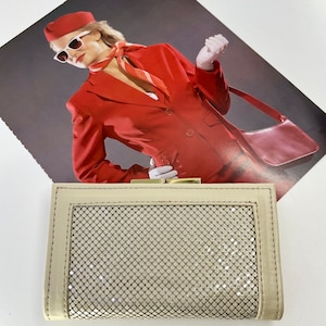 Vintage OROTON mesh and leather ladies purse / wallet - in original box - c1970s - cream colour