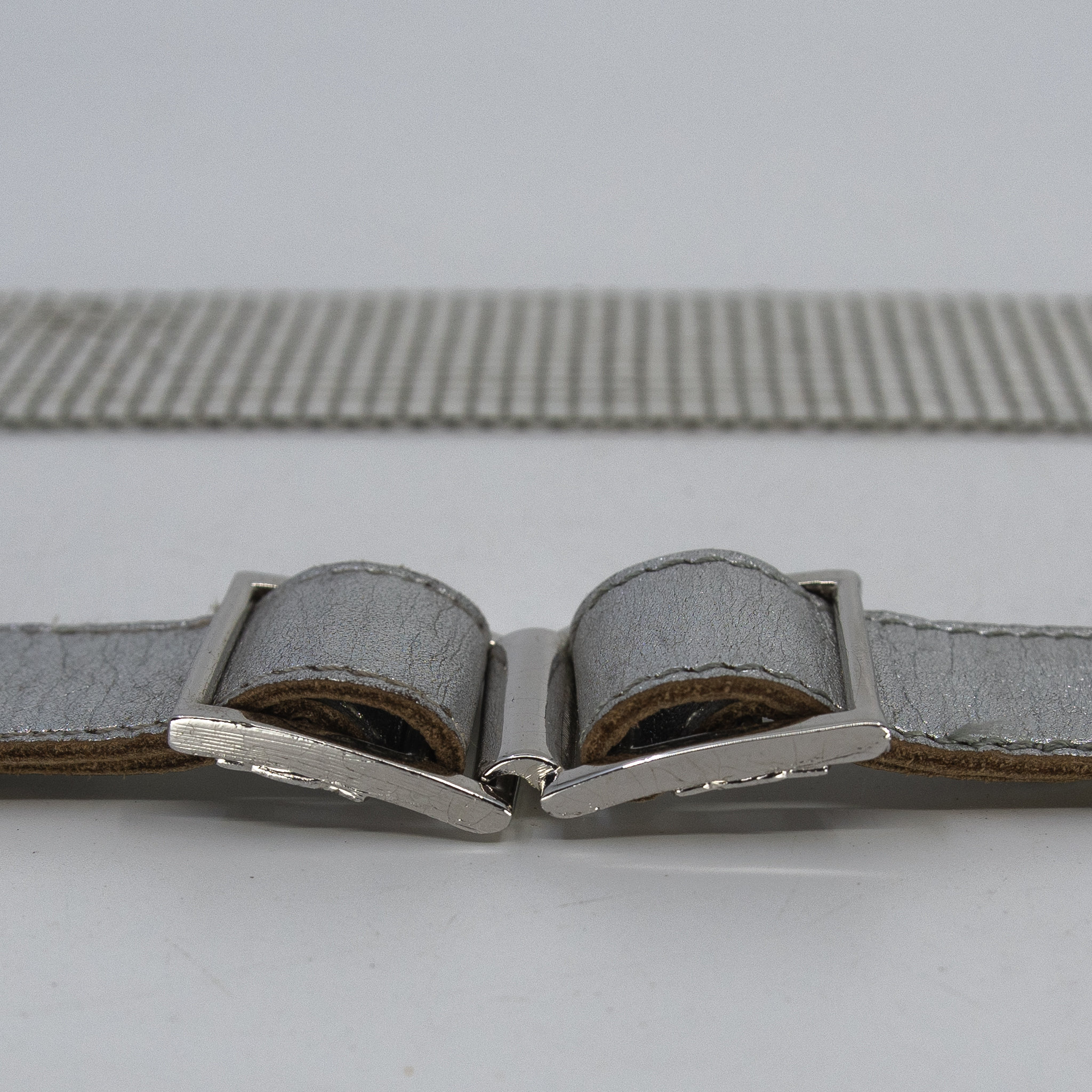 Vintage Whiting & Davis Silver Mesh and Leather (?) Belt 