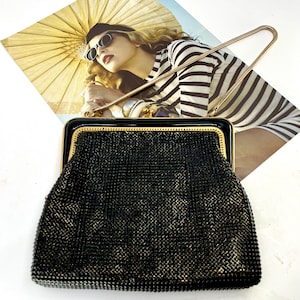 Vintage OROTON Marke Damen Gold und Schwarz Abend Handtasche - c1960er Jahre - in Originalverpackung