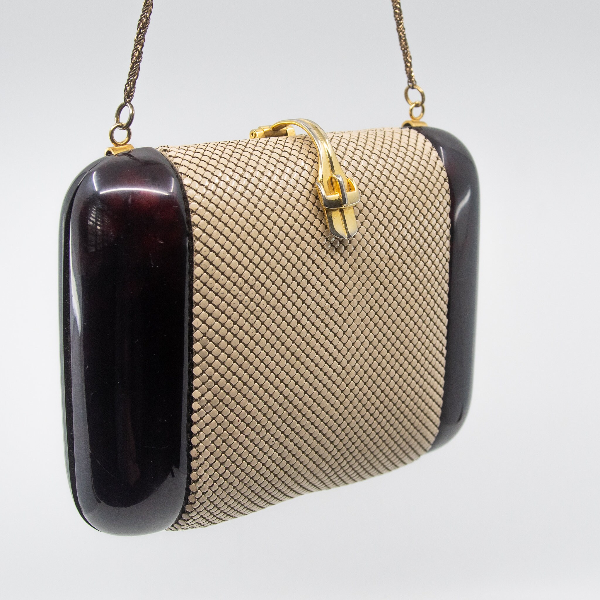 Vintage Hard Shell GLOMESH Branded Bakelite & Mesh Crossbody Bag Rare