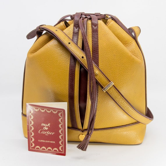Vintage MUST DE CARTIER Wine and Mustard Coloured Leather