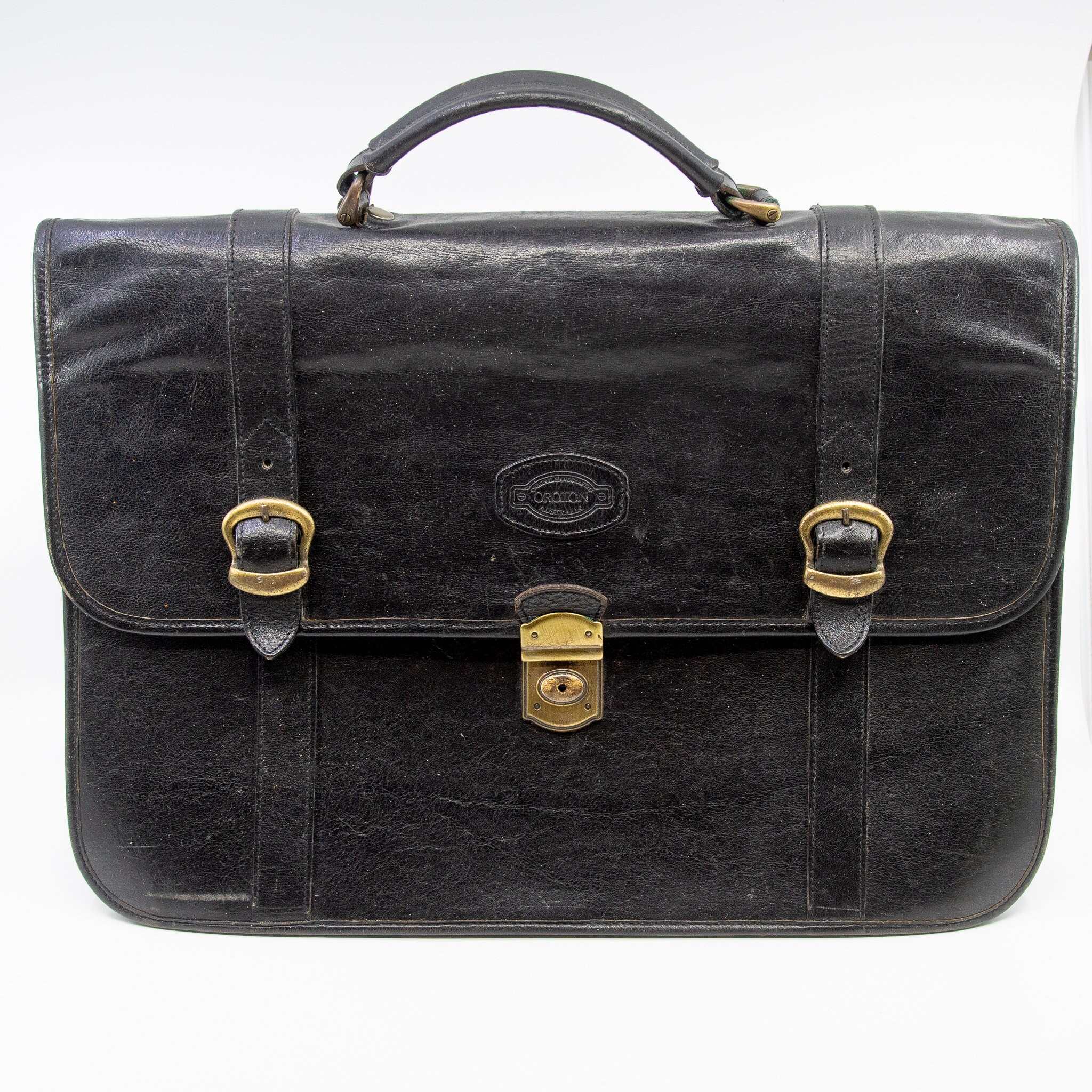 Vintage OROTON Large Satchel Briefcase Bag Unisex Black Structured Leather Gold Accents C1980s Etsy