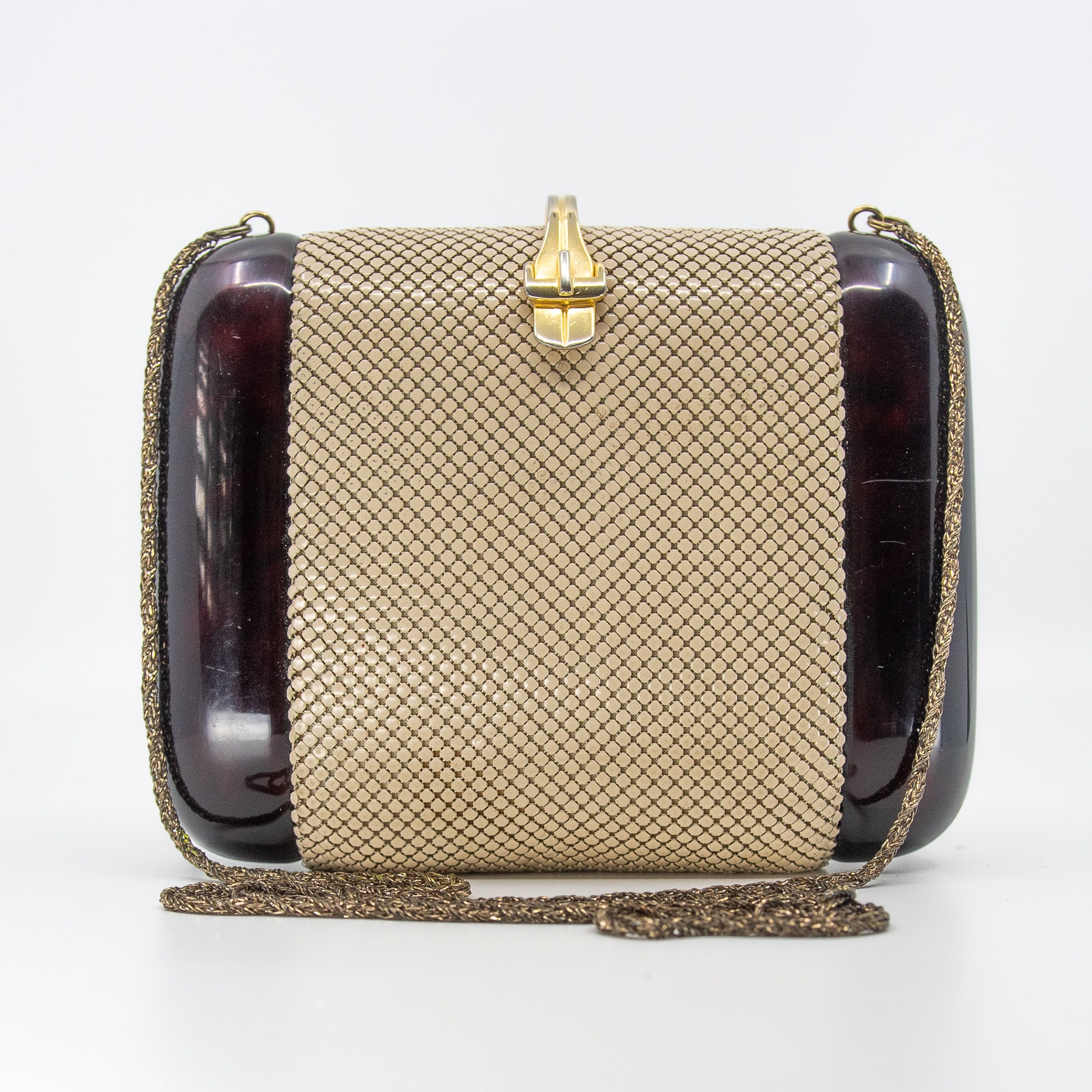 Vintage Hard Shell GLOMESH Branded Bakelite & Mesh Crossbody Bag Rare