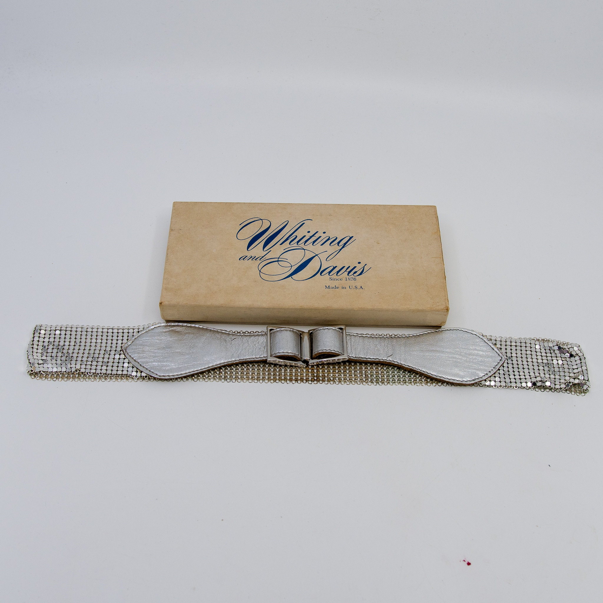 Whiting & Davis • Vintage Silver Tone Mesh Leather Belt Vintage Silver Whiting Davis Leather and Mesh Belt - Etsy main image 4