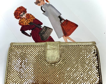 Vintage WHITING & DAVIS ladies slimline long gold mesh purse / wallet - c1980s