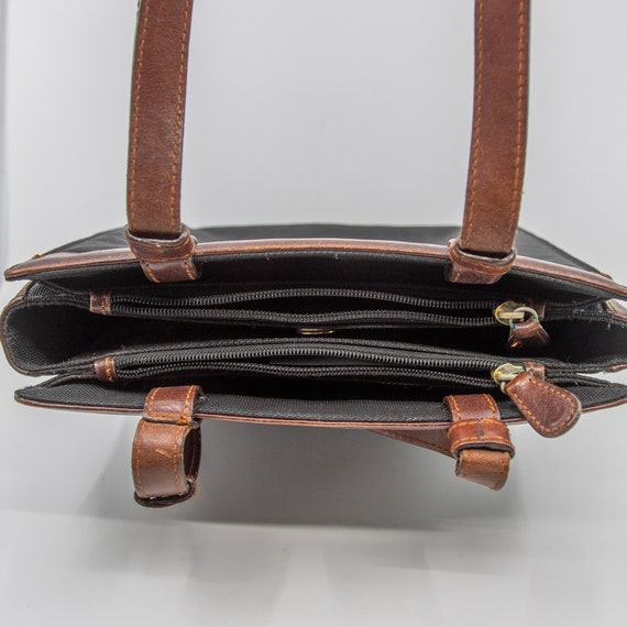 Vintage OROTON brown leather and black fabric tot… - image 5