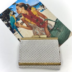 sac à main à trois volets blanc et or pour femmes de marque GLOMESH vintage - années 1970 - état fabuleux - sections pièces et billets