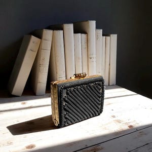 Vintage 1950-60s small TELEPHONE COIL CORD purse / small clutch bag - black & gold