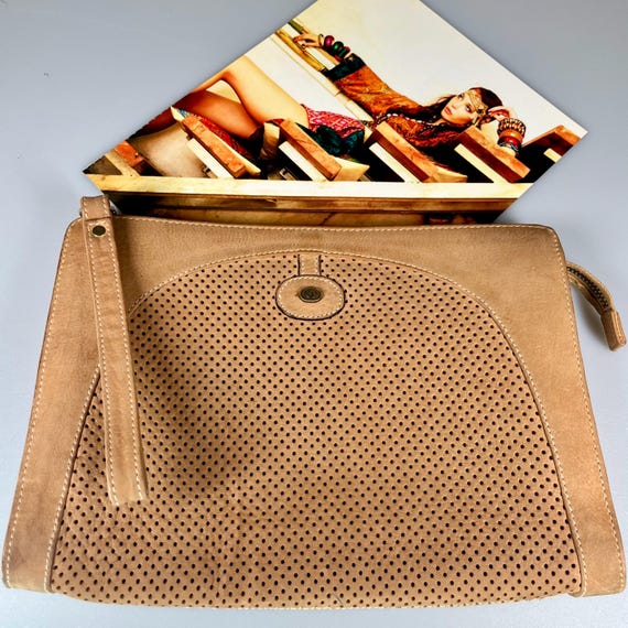 Vintage OROTON Tan Leather Clutch Wrislet C1970 80s Made