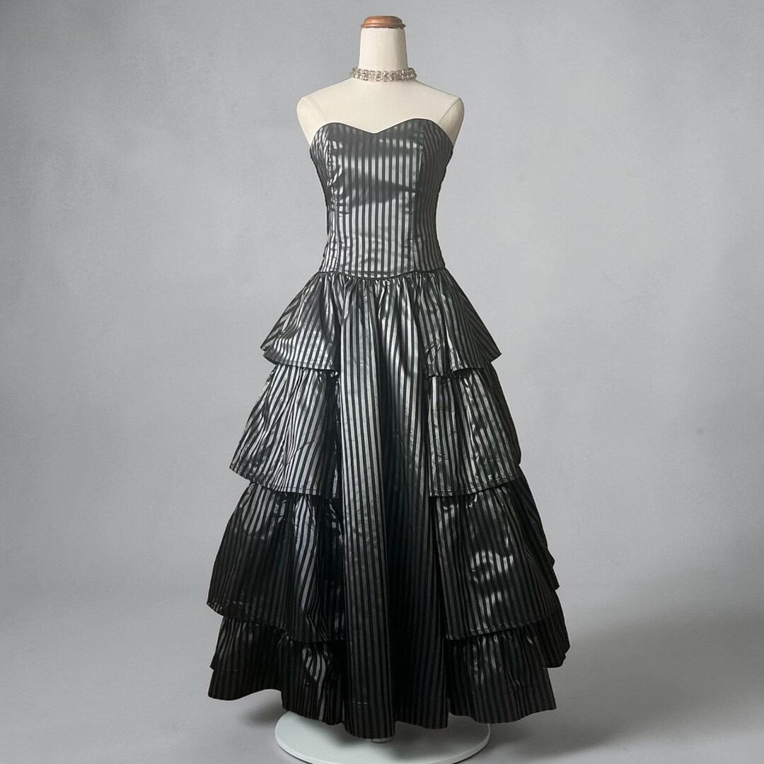 Vintage 1980s Laura Ashley Strapless Taffeta Gown Dress UK 10 - Black ...