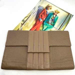Vintage GLOMESH Damen Umhängetasche - verwandelt sich in eine Clutch - abnehmbare Riemen - mattbraunes Mesh und Lederbesatz - c1980s