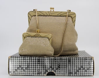 Vintage HOUSE OF MESH 2 piece set - handbag and matching coin purse - comes in original box - c1970s - lovely art deco vibes