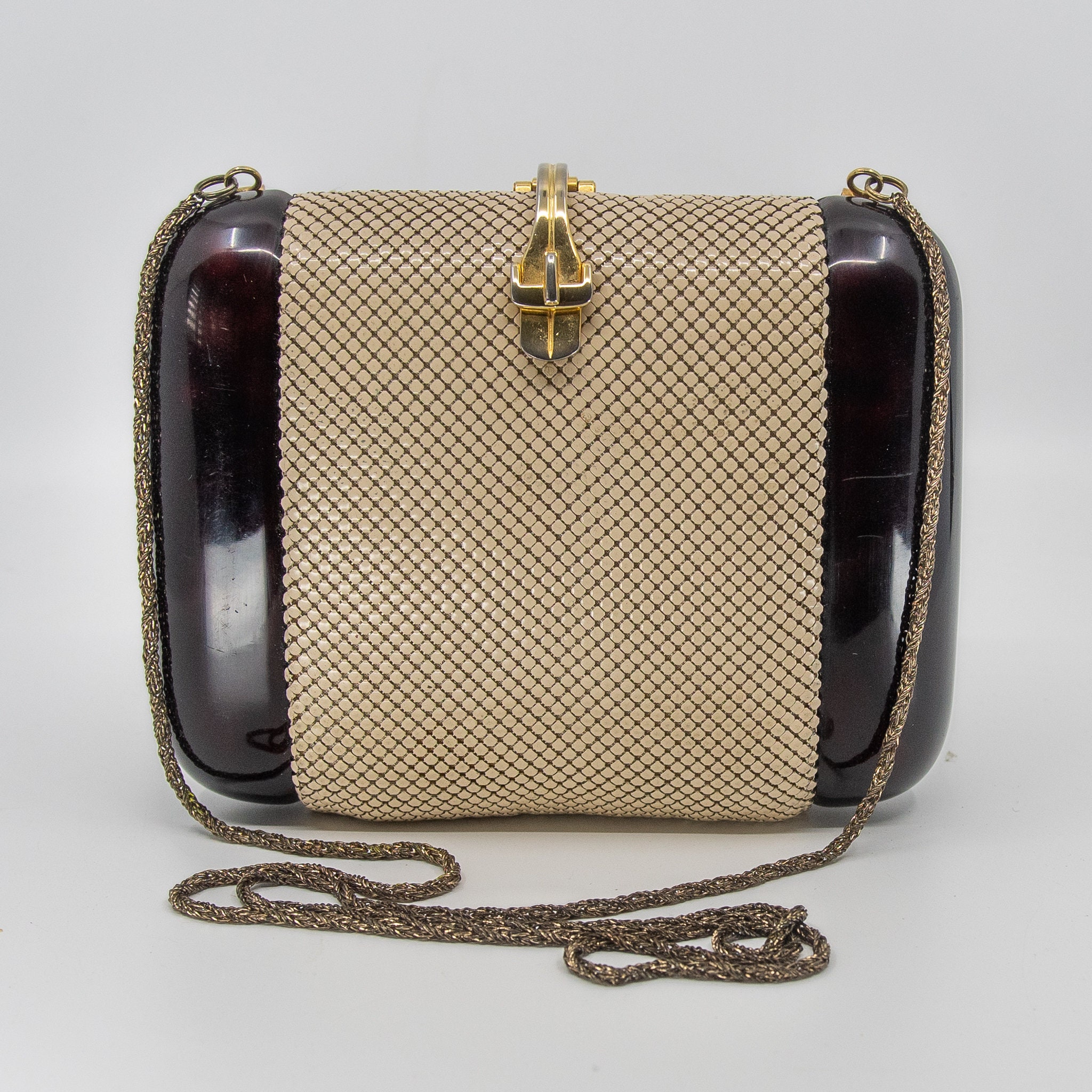 Vintage Hard Shell GLOMESH Branded Bakelite & Mesh Crossbody Bag Rare