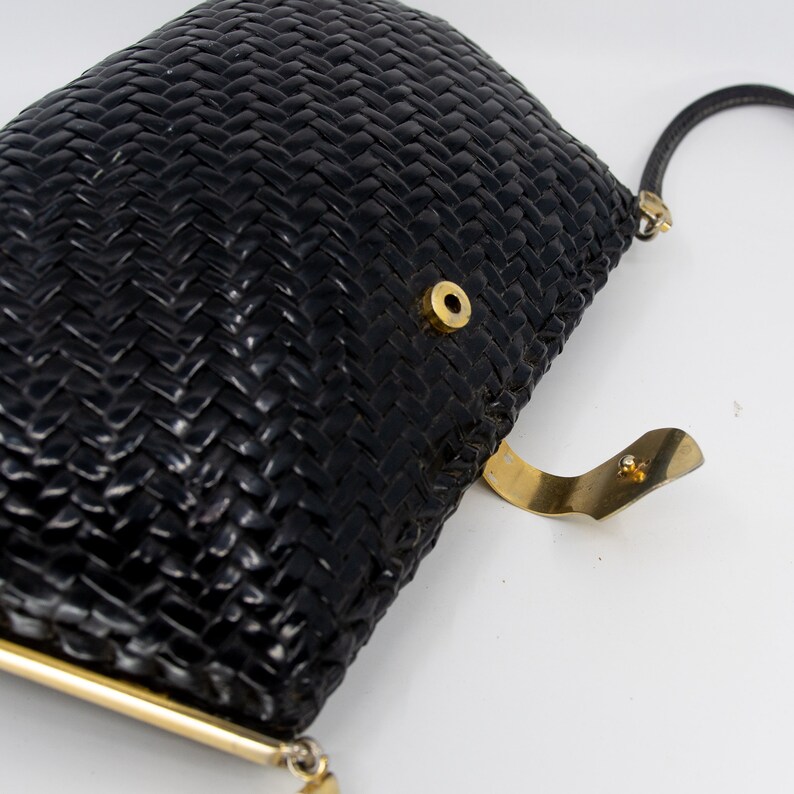 Vintage OROTON Wicker / Rattan Hard Shell Crossbody Handbag Leather