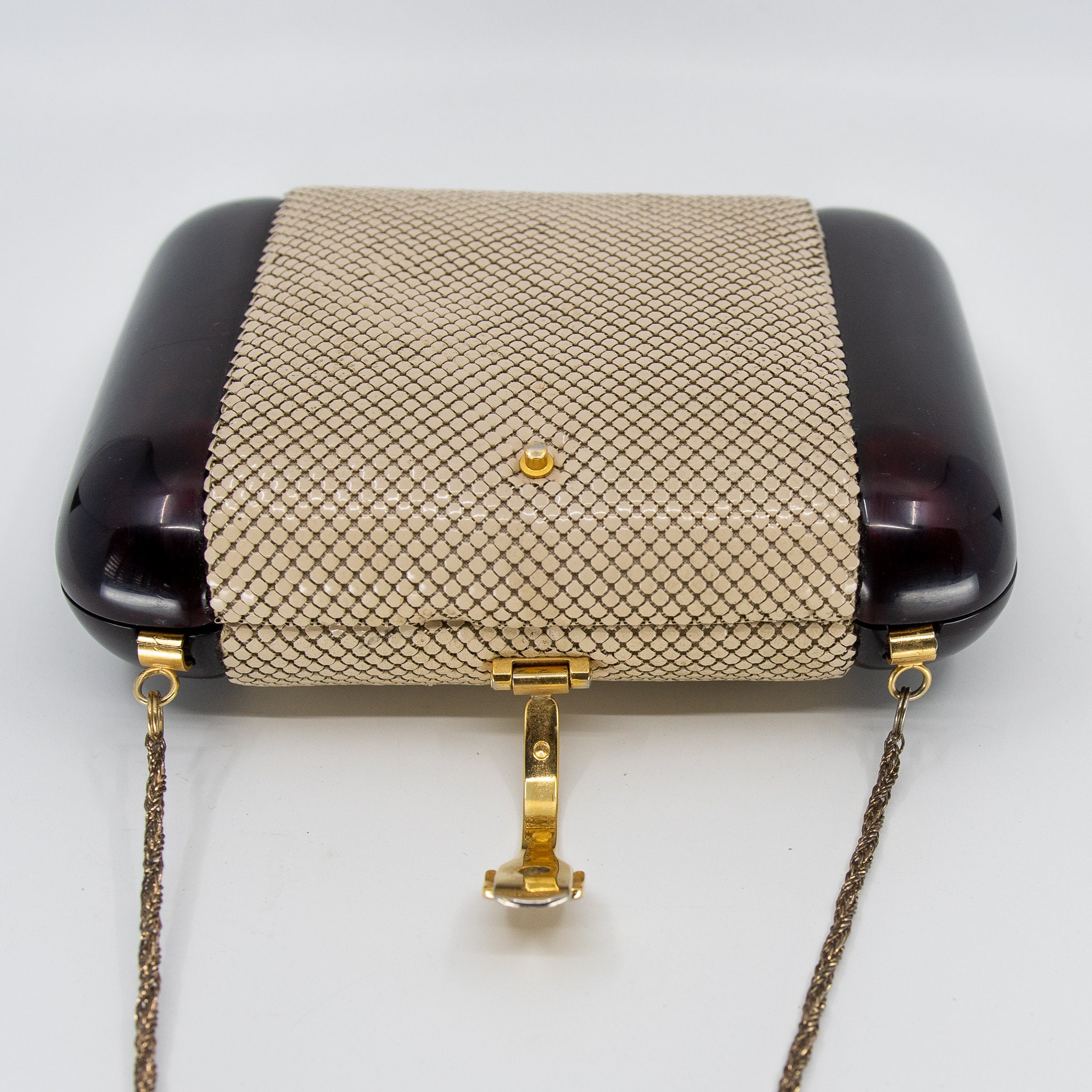 Vintage Hard Shell GLOMESH Branded Bakelite & Mesh Crossbody Bag Rare