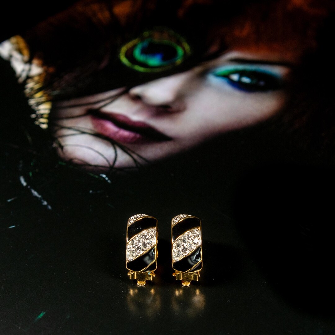 Boucles D'oreilles Vintage Nina Ricci - Clips Dorés Laiton Avec Strass, état Très Bon, Style Rétro