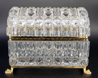 Large Vintage Crystal Box in Baccarat Style Jewelry Box