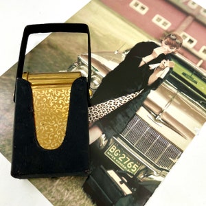 Vintage STRATTON double sided carryall in original carry case - lipstick, mirror, powder puff and cigarette case - gold colour - c1950s