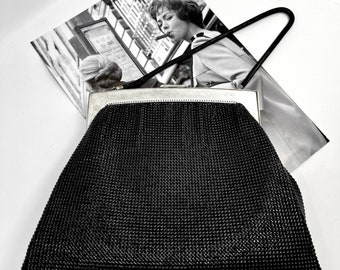 Vintage OROTON ladies evening handbag - black and silver - comes in original box - c1970s - made in Australia - fabulous condition