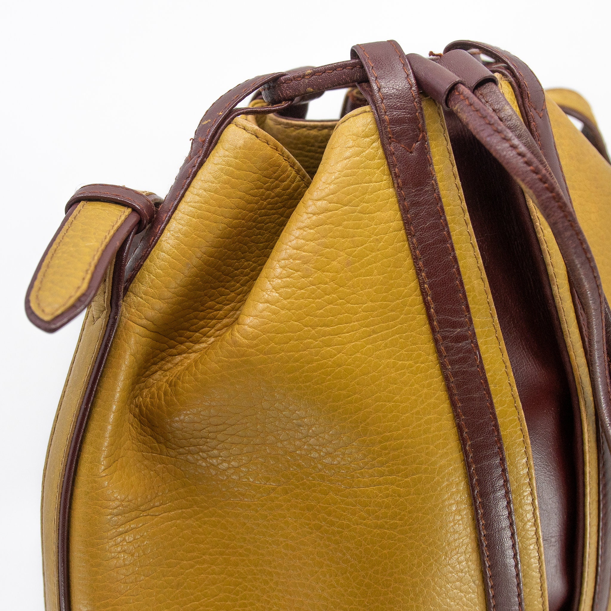 Vintage MUST DE CARTIER Wine and Mustard Coloured Leather