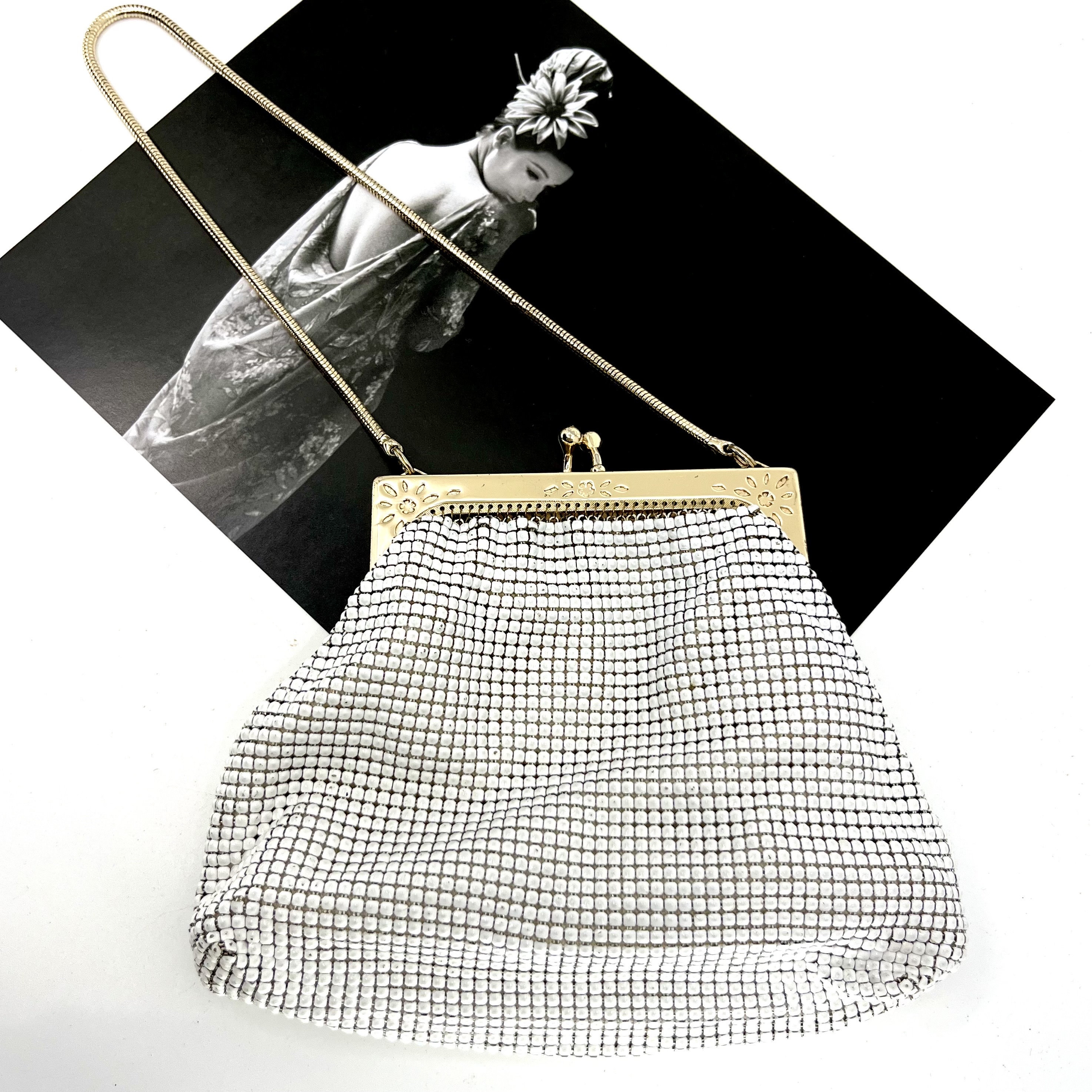 ヴィンテージ GLOMESH ブランドのホワイトとゴールドのイブニング 