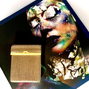 Vintage GLOMESH Branded Gold Cigarette Case / Box - Flip up Lid - C1980s