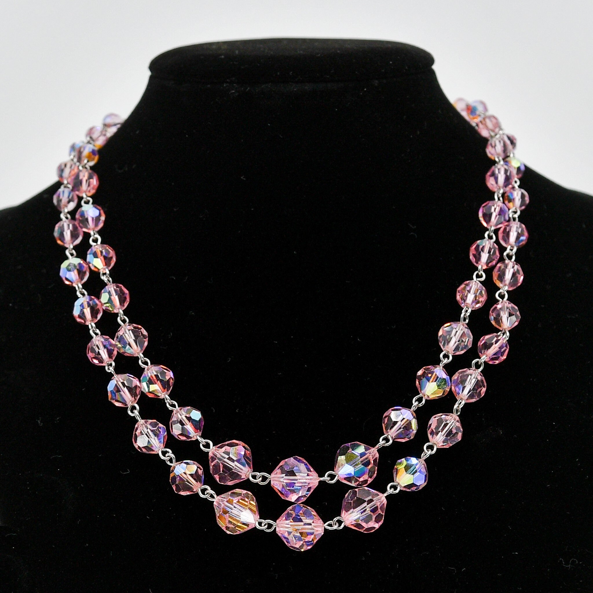 Vintage Pink Faceted Beaded Clip on Earrings and Necklace Set Etsy