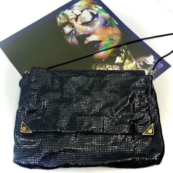 Vintage GLOMESH Slouchy Crossbody Bag Jet Black Colour With Gold Accents C1980s Etsy Australia