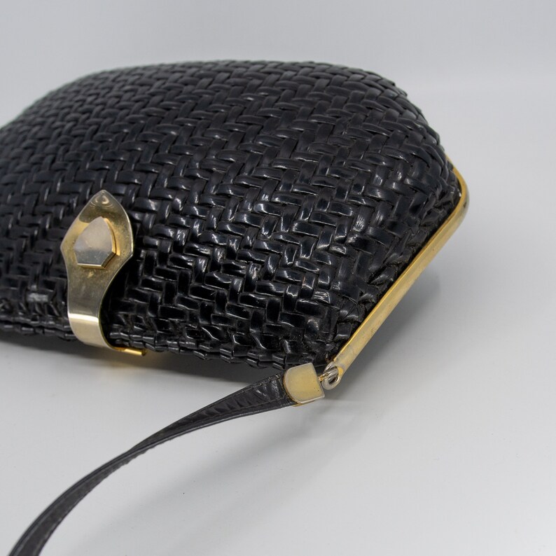 Vintage OROTON Wicker / Rattan Hard Shell Crossbody Handbag Leather