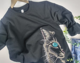 Cat Lover Sweatshirt, Embroidered Cat Sweatshirt, Embroidered Jumper, Cat Mom Sweater, Cat Lady Embroidered Sweatshirt, Gift for Cat Lover