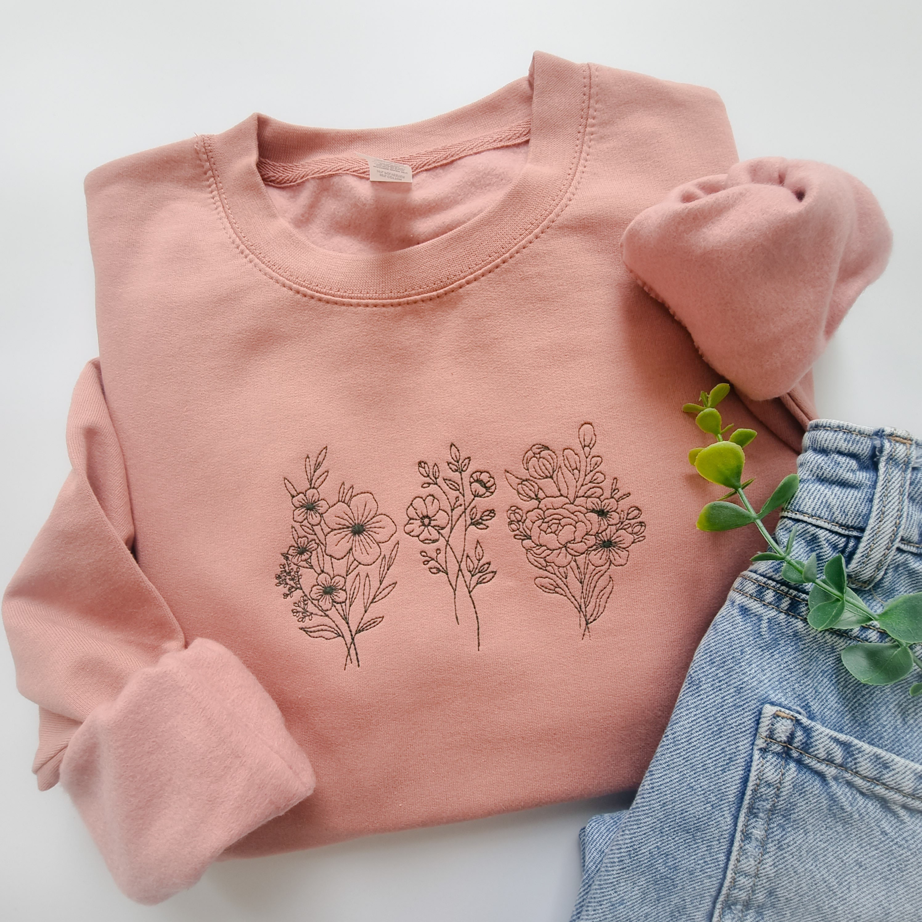 Discover Plant Lover Sweatshirt, Embroidered Botanical Flowers, Plant Lady Jumper, Floral Embroidered Sweatshirt