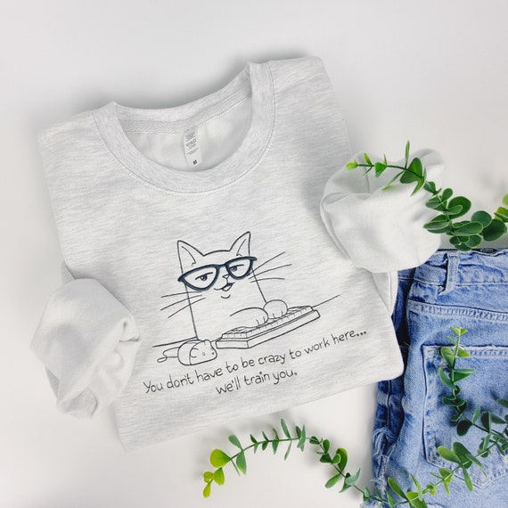 Women Graphic Cat Embroidery Crewneck Sweatshirts With Cat Funny Claws