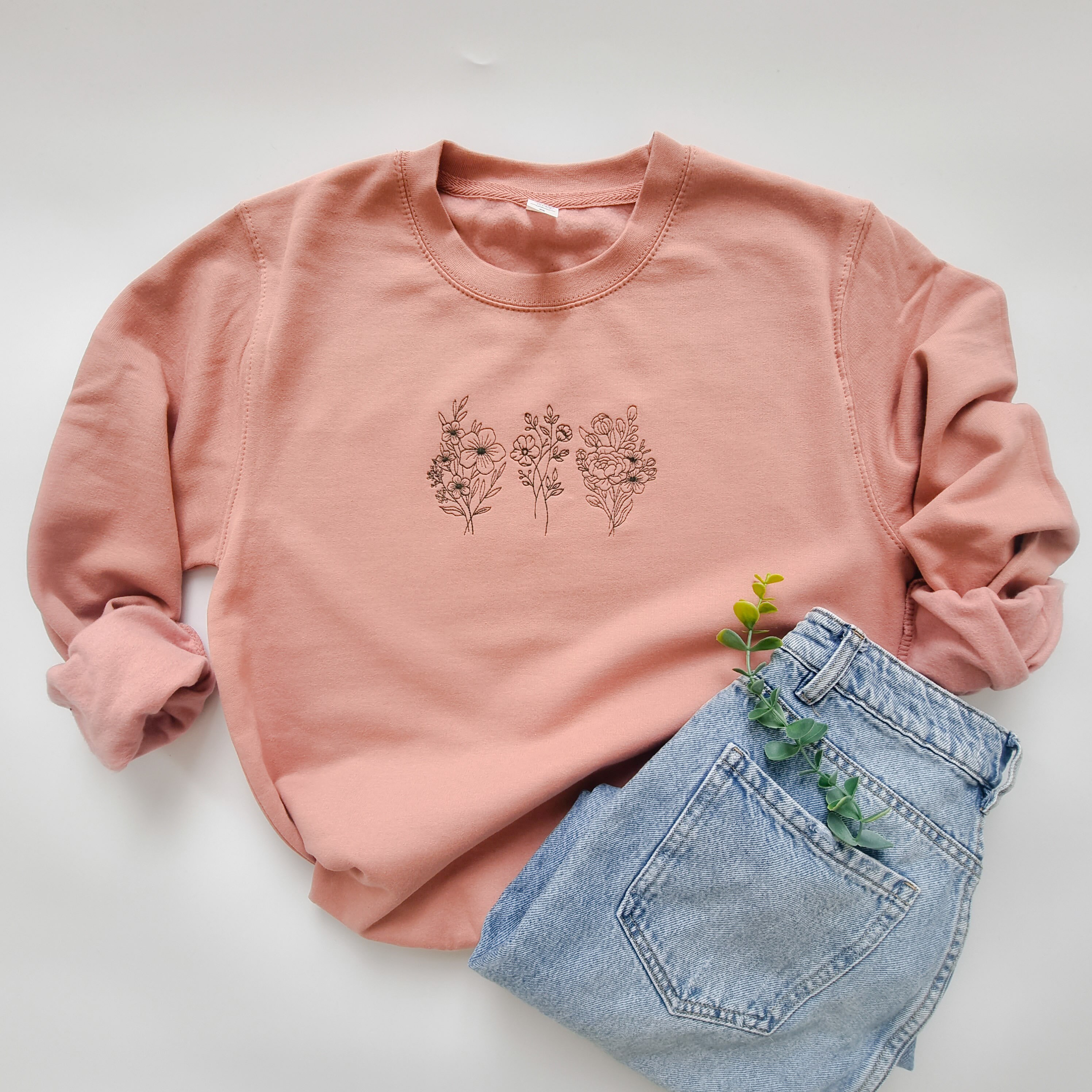 Discover Plant Lover Sweatshirt, Embroidered Botanical Flowers, Plant Lady Jumper, Floral Embroidered Sweatshirt