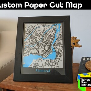 Mapa de papel recortado personalizable con capas de agua y parques: 8 x 10 pulgadas.