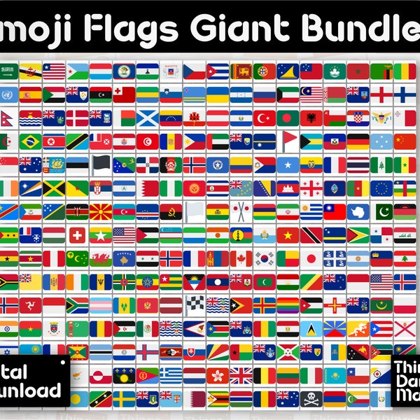 Flags of The World Emojis Bundle, ALL official country flag Emojis plus Pirate flag, SVG, png, pdf, jpg.