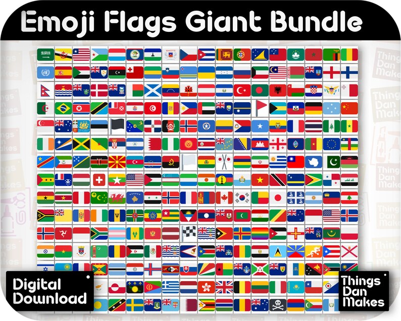 Flags of the World Emojis Bundle, ALL Official Country Flag Emojis Plus