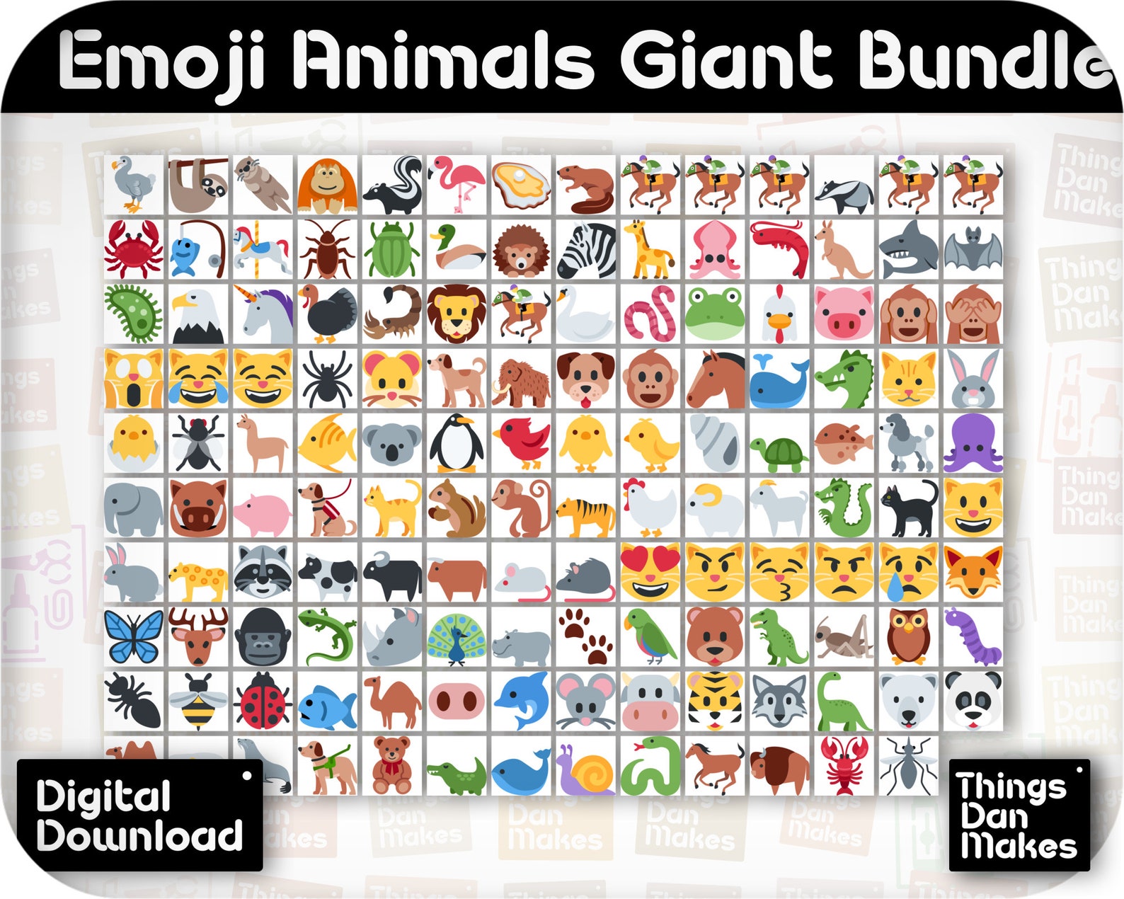 Animal Emojis Bundle, Official Emojis, SVG, Png, Pdf, Jpg. Emoji Cut ...