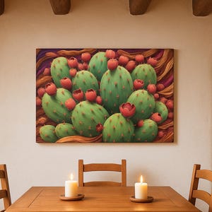 Prickly Pear Cactus Wall Art Canvas Unique Arizona Desert Design Southwest Home Decor Gift For Boho Decor Artwork