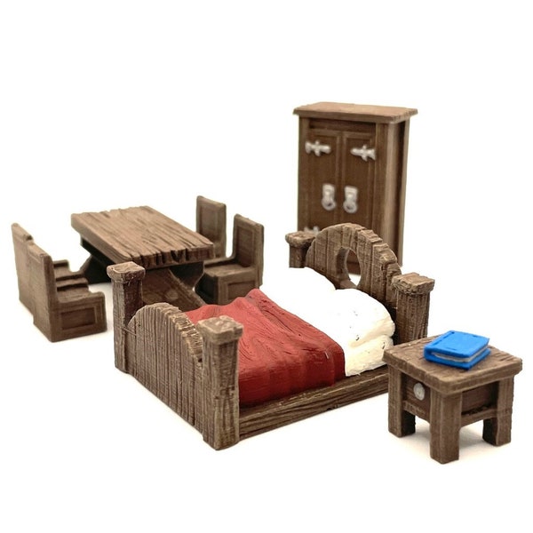 Village Furnishings 8 Painted Miniatures Bed Table Chairs Fat Dragon Games | Tabletop | Wargame | Scatter | Dressing | Terrain | 3D Scenery